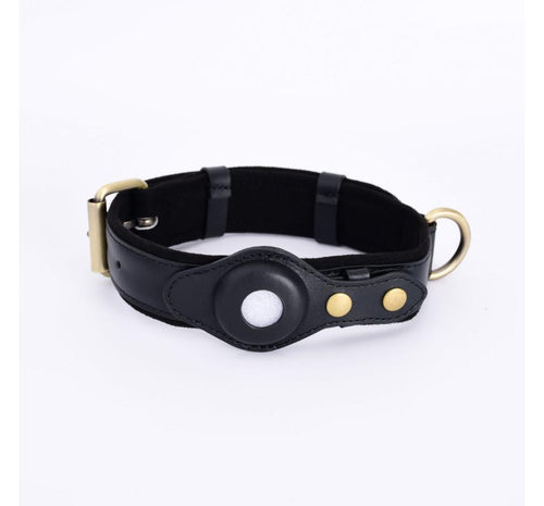Collier en cuir noir avec support pour tracker Bluetooth