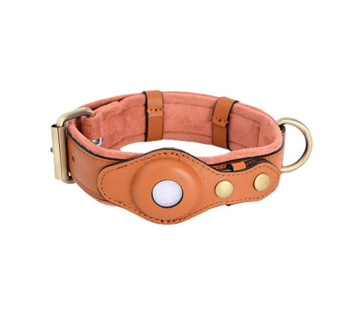 Collier en cuir camel avec support pour tracker Bluetooth